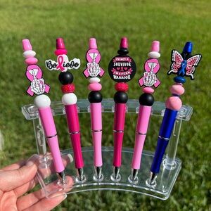 2/$14 silicone beaded pens - breast cancer themed